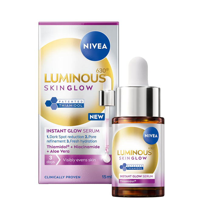 NIVEA Luminous 630 Even Glow Serum with Thiamidol 30ml, Serum for Face with Niacinamide and Aloe Vera, Refines Pores and Hydrates for Clear, Glowing Skin