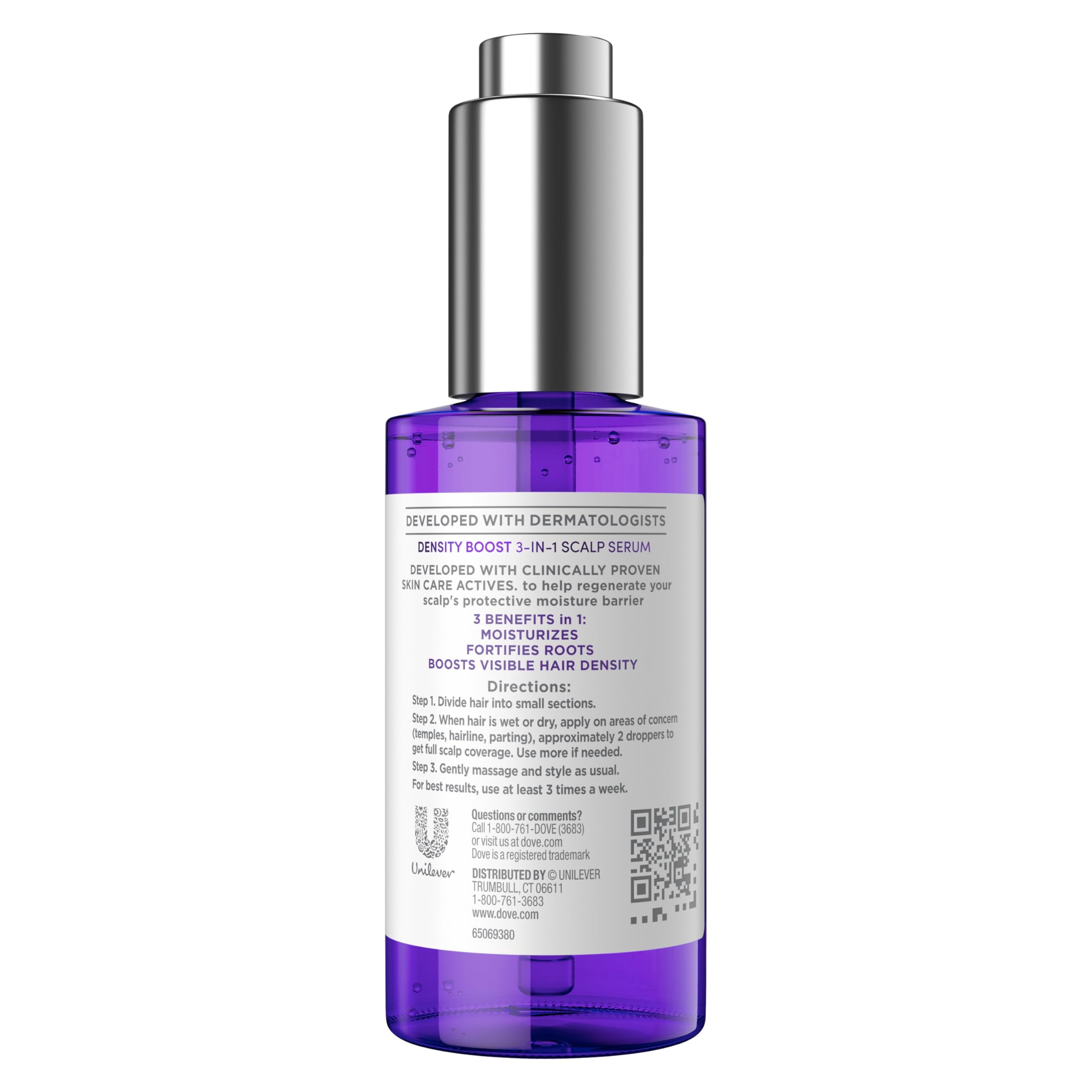 Dove Derma Scalp Density Boost 3-in-1 Scalp Serum 1 ct With Prebiotic Glycerin, Zinc + Peptides, and Niacinamide For Breakage And Hair Thinning 2 oz Halalzen