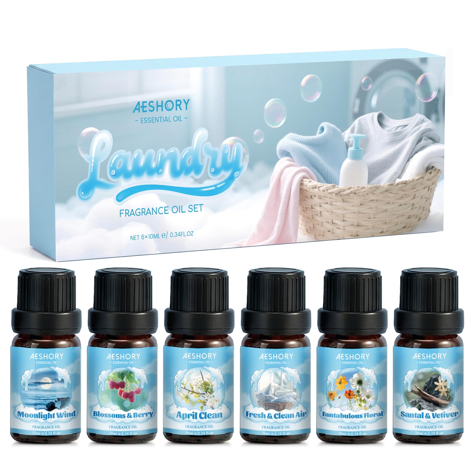 AESHORY 6 x 10ml Hotel Essential Oils Set, Premium Luxury Aroma Oil Scented Oil for Diffuser for Home, Humidifier, Candle Making, Air Freshening