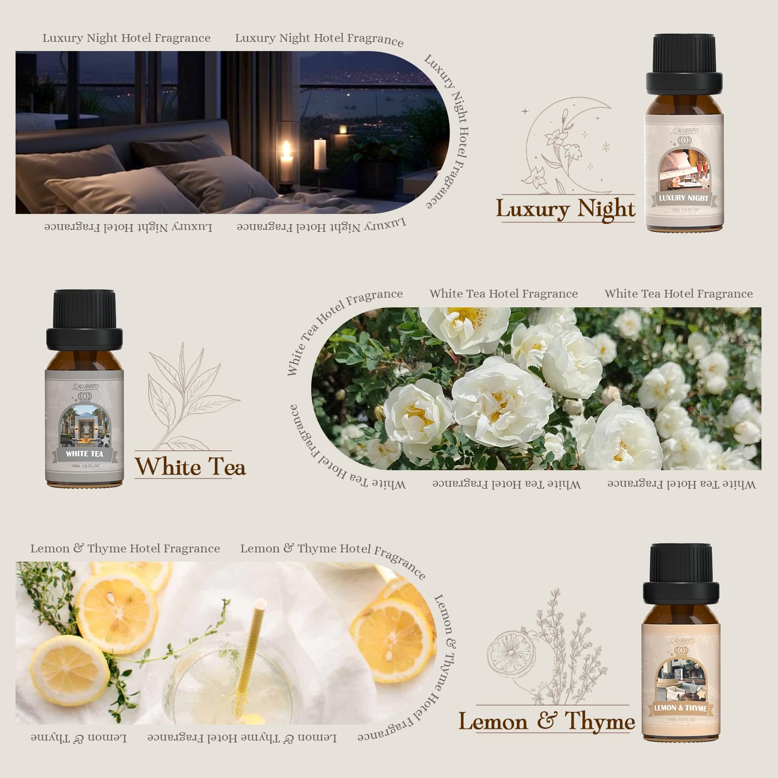 SALUBRITO Clean Essential Oils Set, Fresh Cotton, Clean Home, Fresh Linen, Soft Powder, Blossom Soap, Mint Scented Oils for for Diffuser, Candle, Soap Making