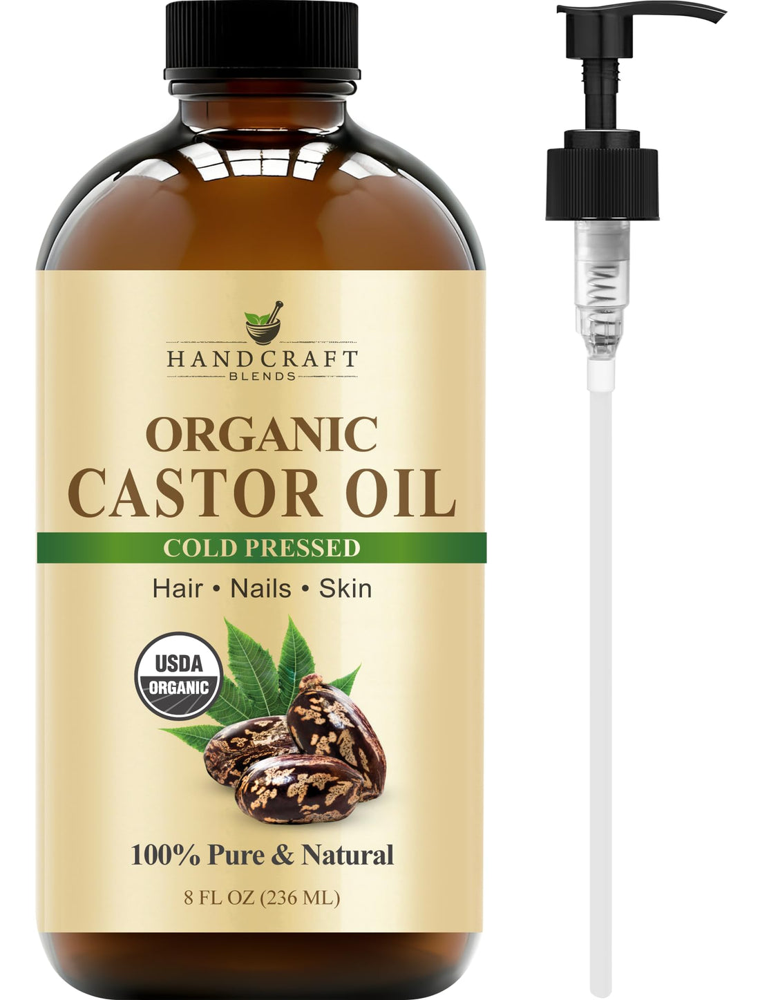 Handcraft Blends Castor Oil with Rosemary and Peppermint Oil 118 ml | 100% Pure and Natural | Premium Grade Carrier Oil | Hair, Eyelashes and Eyebrows | Hair and Body