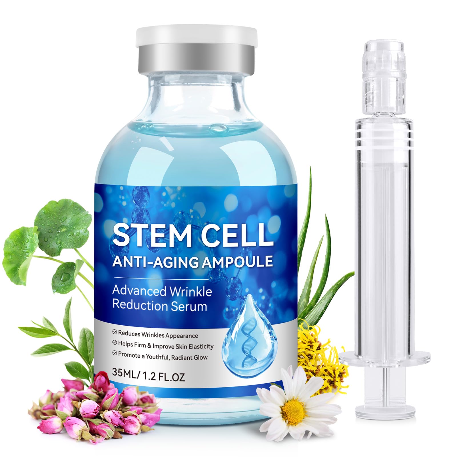 Stem Cell Serum for Face, Stem Cell Anti-Aging Ampoule, Anti Aging Smooth Nourish & Moisturize Skin Serum-1.2 fl.oz(2PCS)