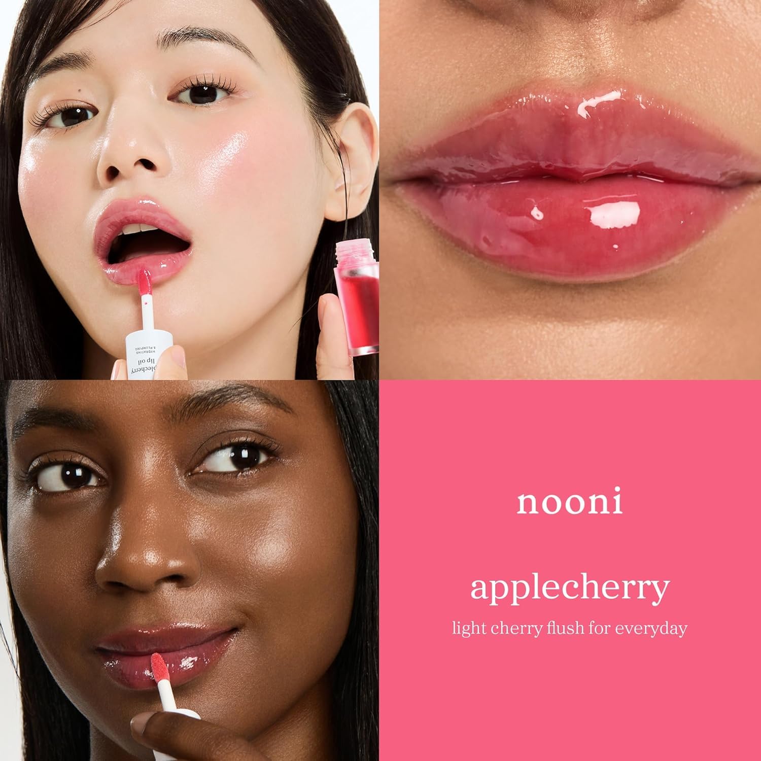 NOONI Korean Vegan Lip Oil - Appleberry | Lip Stain, Gift, Long-Lasting, Moisturising, Plumping, Revitalising for Dry Lips, Waterproof, No Peel Off, 0.12 Fl Oz