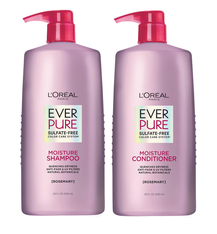 L'Oreal Paris Moisture Sulfate Free Shampoo and Conditioner Set, Hair Care for Color-Treated Hair with Rosemary Botanicals, EverPure, 1 Kit Halalzen