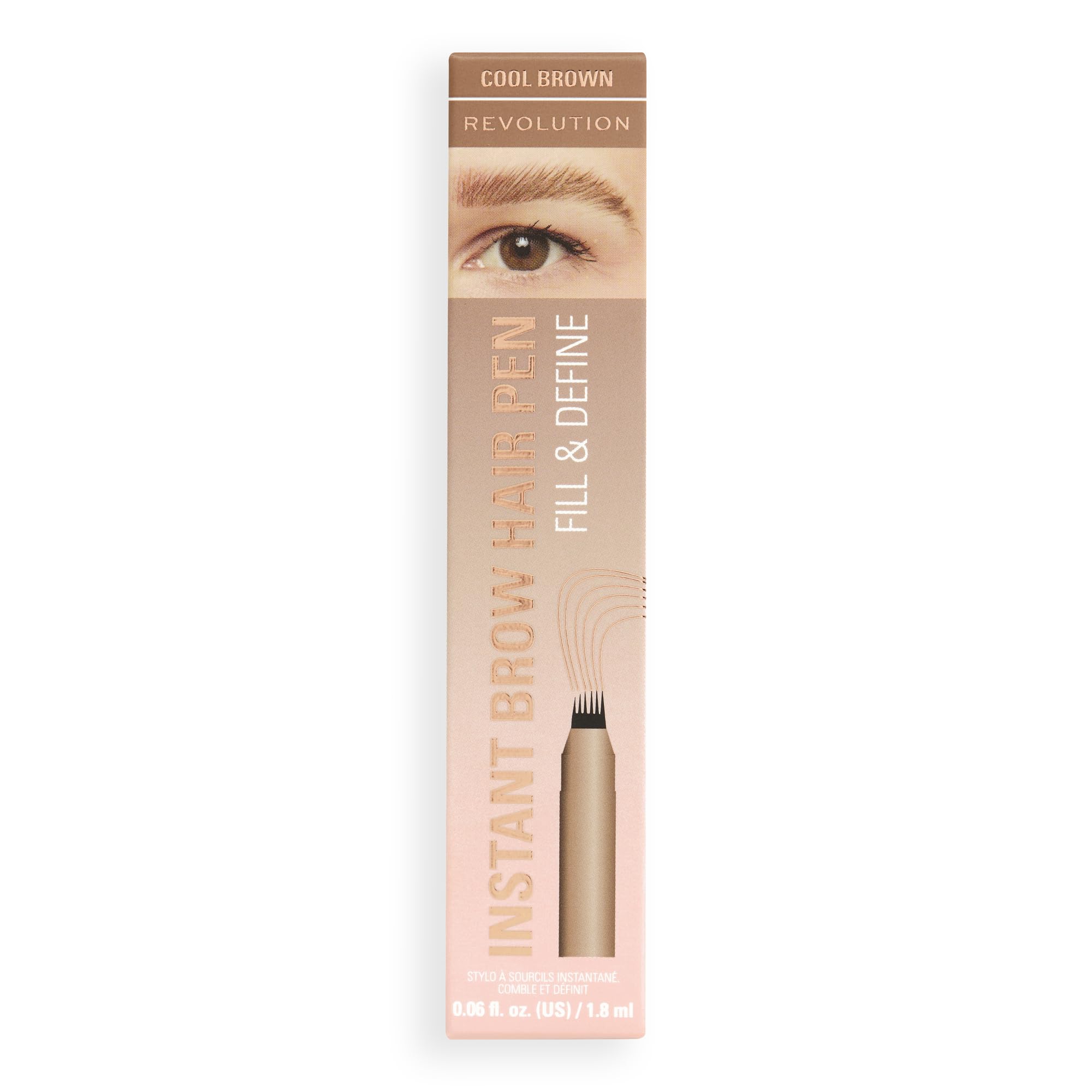 Revolution, Instant Brow Hair Pen, Precision Applicator for Hair-Like Strokes, Long-Lasting Eyebrow Pen, Dark Brown, Vegan & Cruelty-Free, 1.8ml