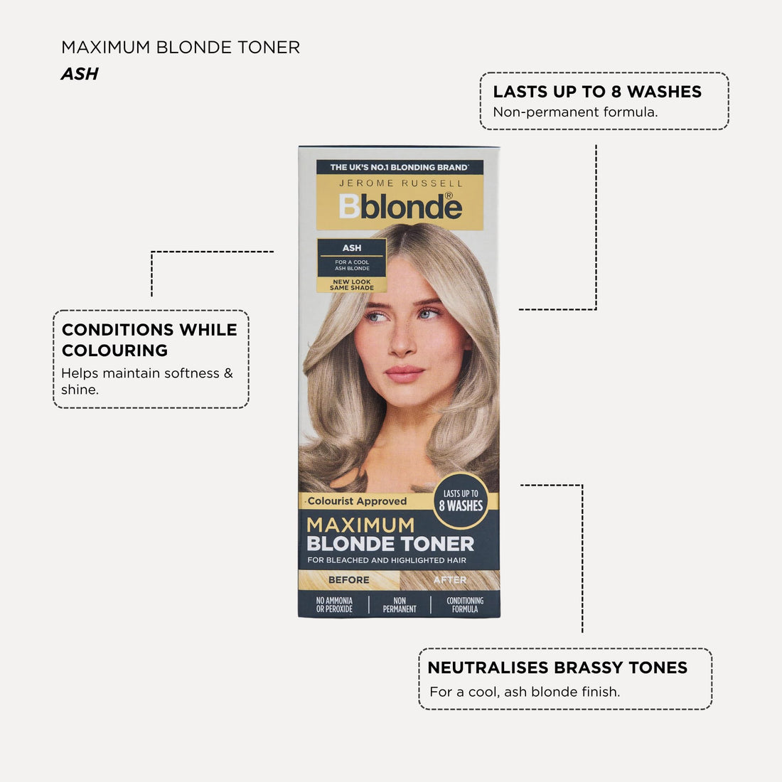 Jerome Russell Bblonde SILVER Hair Toner | Non-Permanent Violet Toner | Neutralises Yellow & Brassy Tones | Salon-Quality Cool Blonde Results | Vegan | 75ml