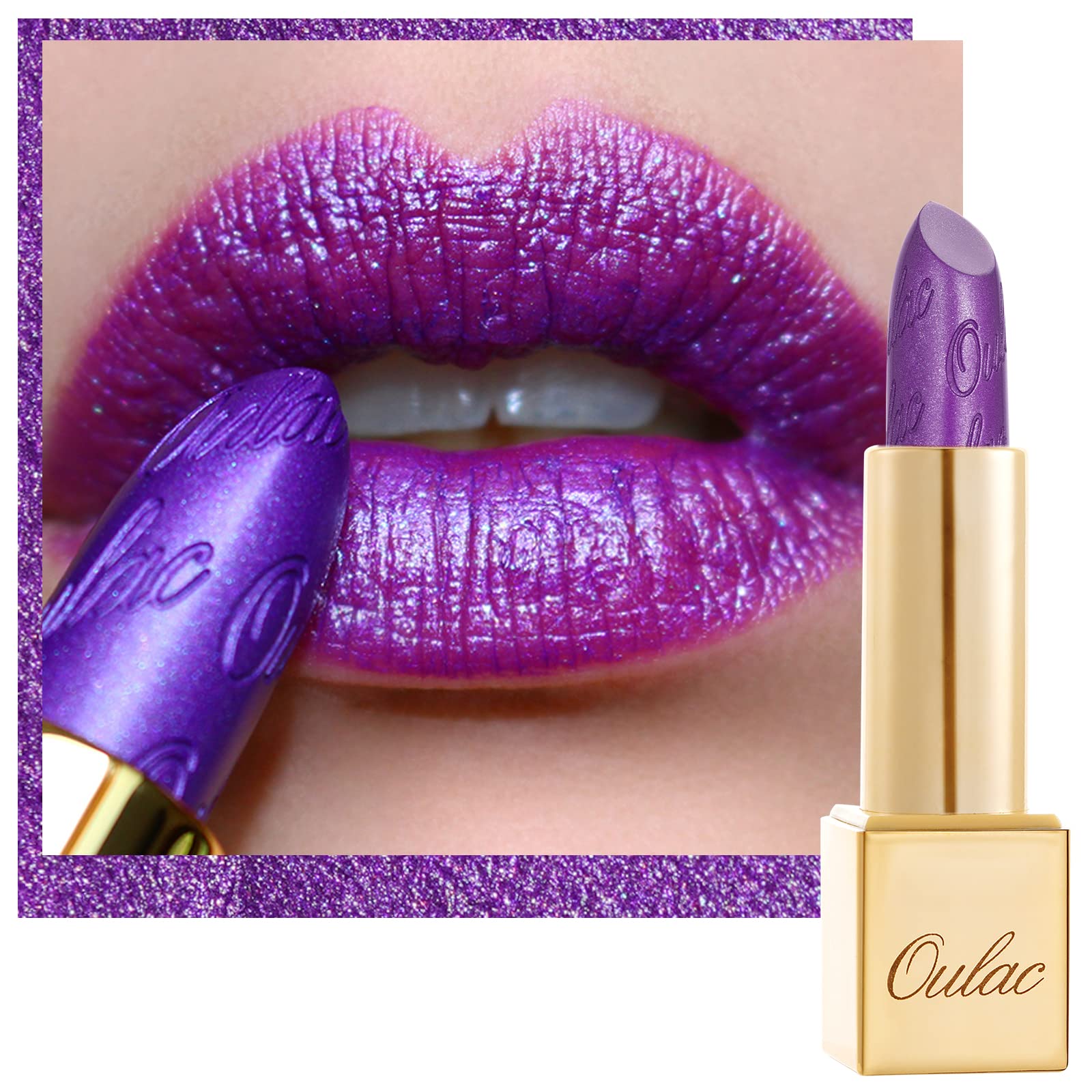 OULAC Metallic Shine Glitter Lipstick, Pink High Impact Lipcolor, Lightweight Soft and Ultra Hydrating, Long Lasting, Vegan & Cruelty-Free, Full-Coverage Lip Color 4.3 g/0.15 HIP & HIPPIE(11) Halalzen