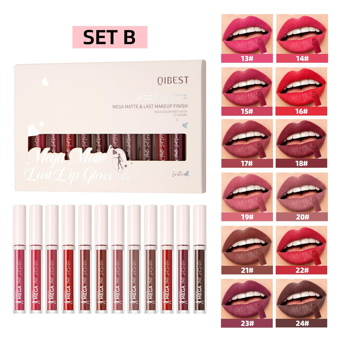 12 Colors Matte Liquid Lipstick Set Velvety Lip Gloss Lip Kit Waterproof Long Lasting Wear Nude Lip Gloss Beauty Cosmetics Gift Box Set (Set A, Set A) Halalzen