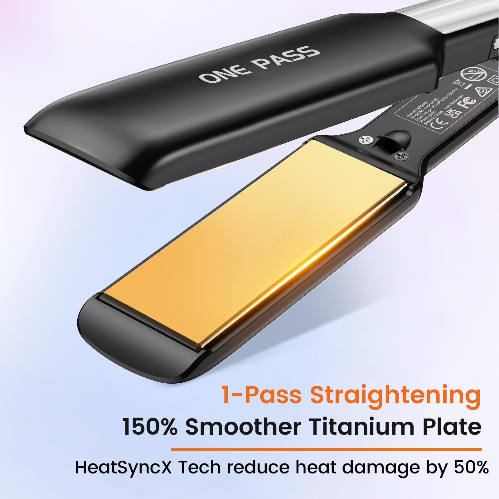 Faszin Professional Hair Straighteners, 42mm Wide-Plate Titanium Negative Ion Flat Iron, 30s Rapid Heating, Real-time Temperature Display, 11 Adjustable Temperature Levels (130-230℃) (Black) Halalzen
