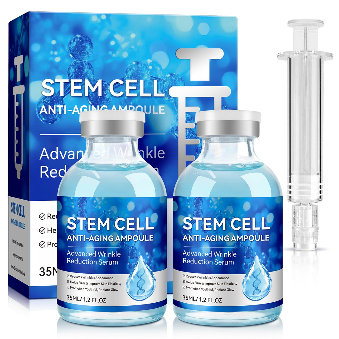 Stem Cell Serum for Face, Stem Cell Anti-Aging Ampoule, Anti Aging Smooth Nourish & Moisturize Skin Serum-1.2 fl.oz(2PCS)