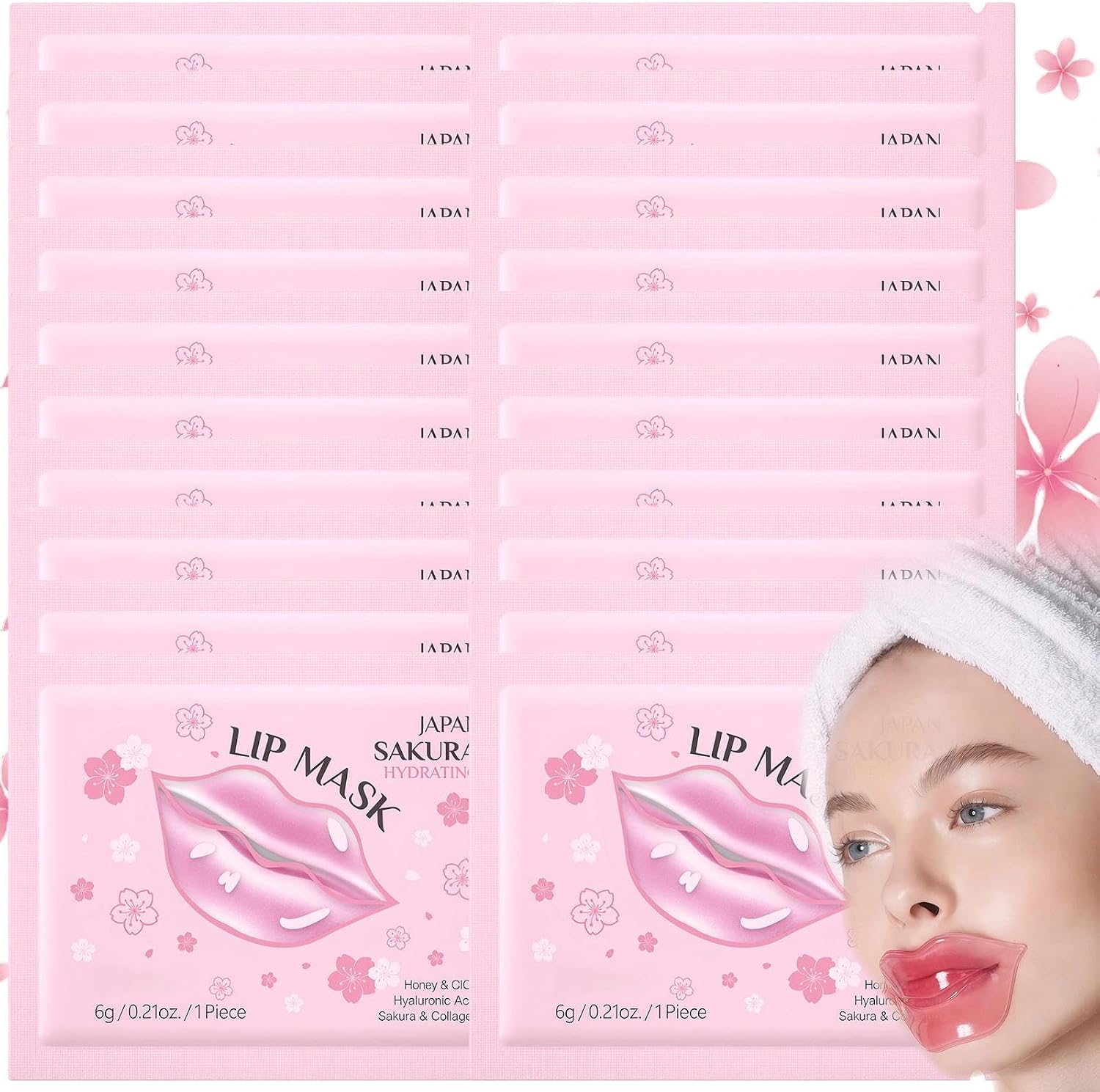 20PCS Sakura Lip Masks, Cherry Blossom Sleeping Lip Mask for Deep Nourishment, Moisturizing & Brightening, Silky Texture, Easy Storage, Lips Care Treatment Halalzen