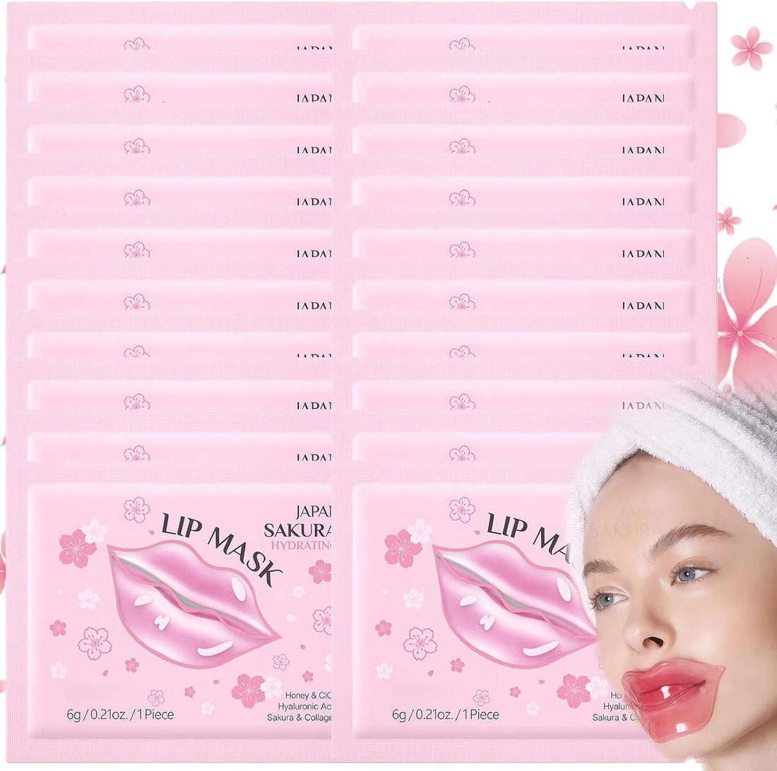 20PCS Sakura Lip Masks, Cherry Blossom Sleeping Lip Mask for Deep Nourishment, Moisturizing & Brightening, Silky Texture, Easy Storage, Lips Care Treatment Halalzen