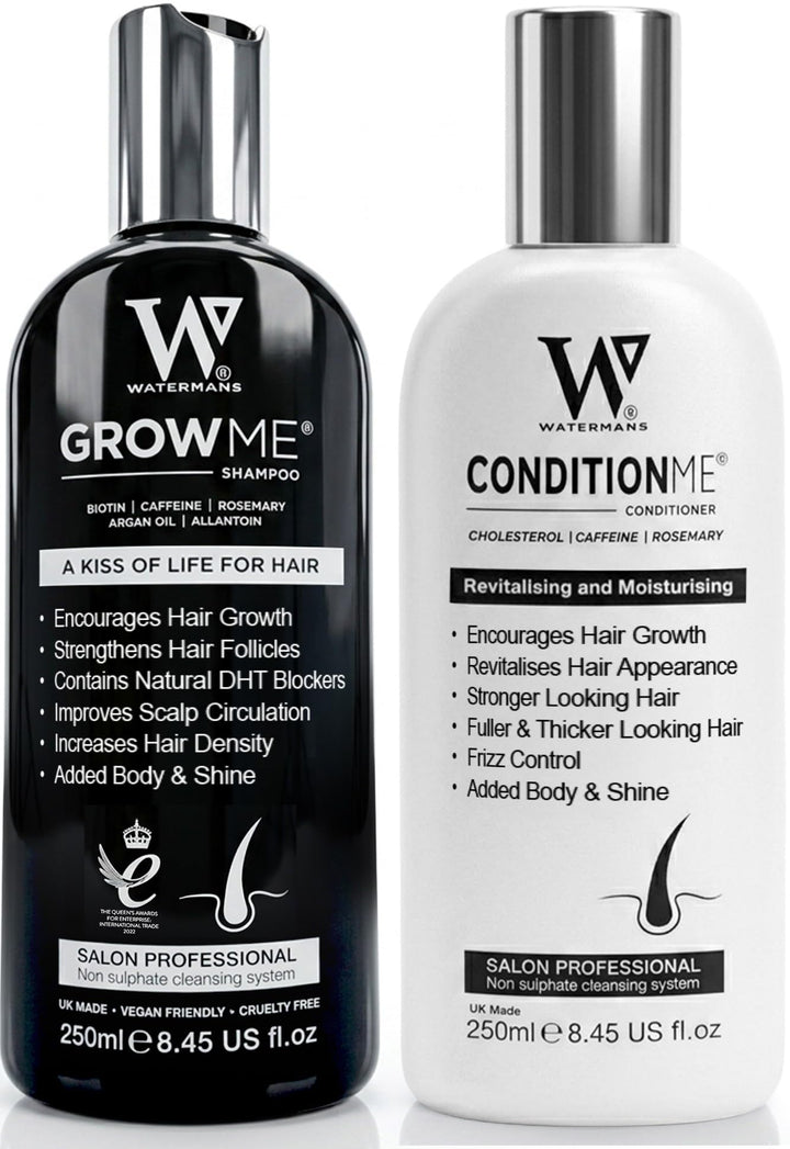 Hair Growth Shampoo & Conditioner by Watermans UK Biotin, Argan Oil, Allantoin, Rosemary, Niacinamide, Lupin. Male & Female Hair Loss Products