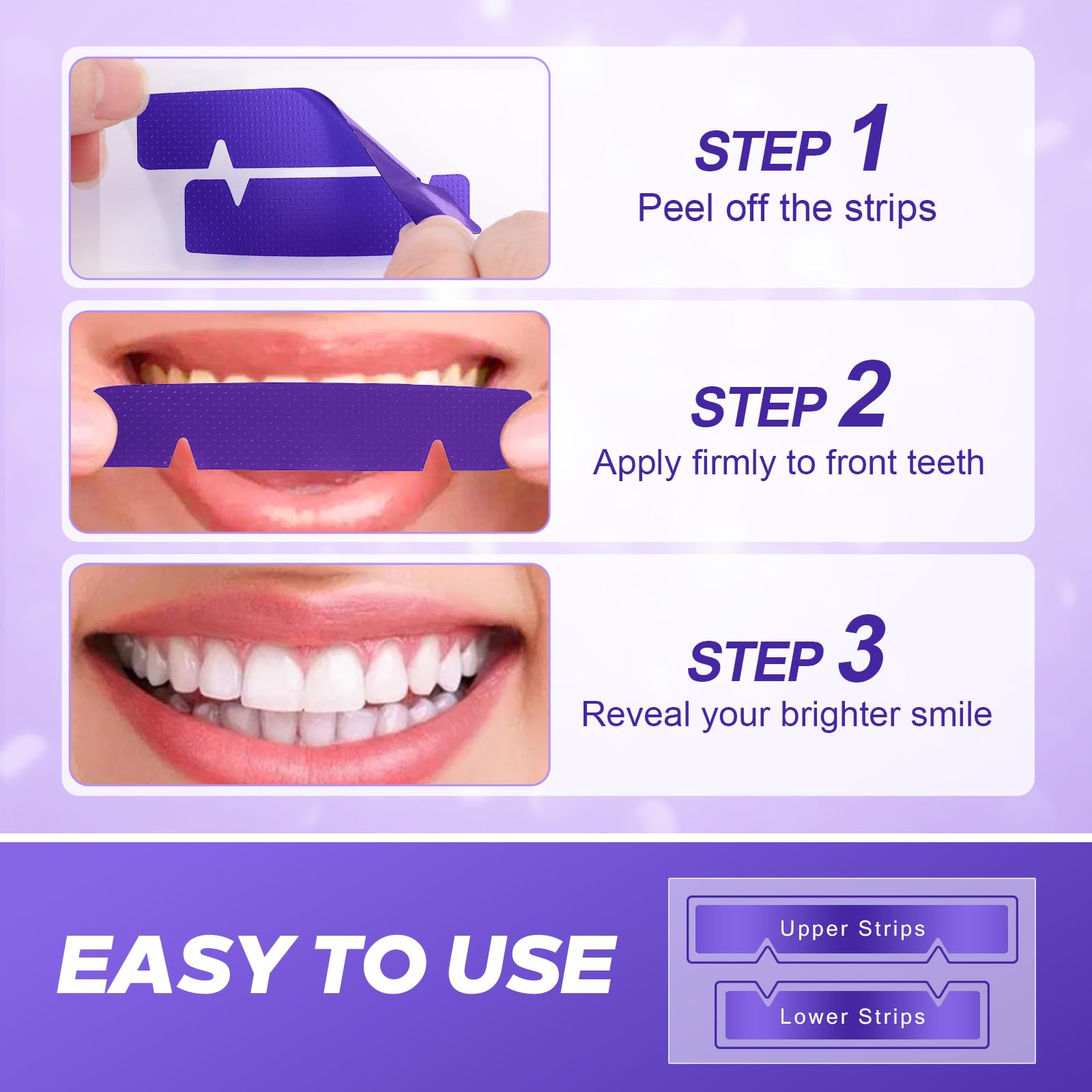 Purple Teeth Whitening Strips 16 Treatments - Enamel-Safe & No-Sensitivity & No-Slip Whitening Strips - Fast Teeth Whitening Result in 7 Days - Whitening Kit for Coffee, Wine Stains Removal