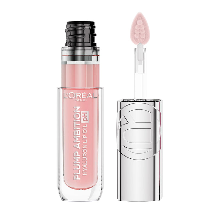 L'Oreal Paris Plump Ambition pH Hyaluron Lip Oil, Color Shifting Lip Tint with 24HR Hydration, Volumizing Shine and Lasting Color, 020 pH Rosé Halalzen