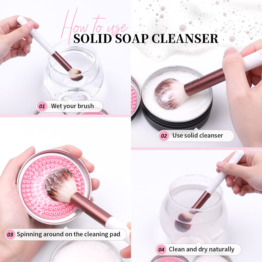 DUcare Makeup Brush Cleaner – Solid Soap Cleanser & Silicone Pad | Clean synthetic & natural bristles. Clean Beauty Blenders. Keep brushes soft. Coconut oil formula. For daily use & travel. Halalzen