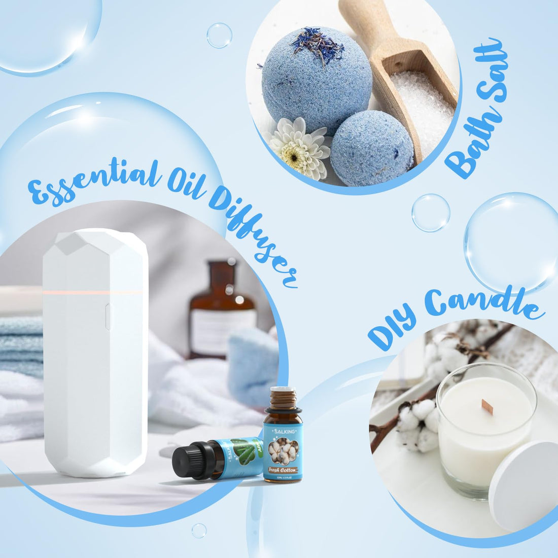 SALKING Essential Oils Set, 100% Pure Fragrance Oil AromatherapyGift, Premium Scented Oils for Diffusers 6 x 10 ML - Lavender, Rose, Jasmine, Cherry Blossom, Gardenia, Chamomile, Pink