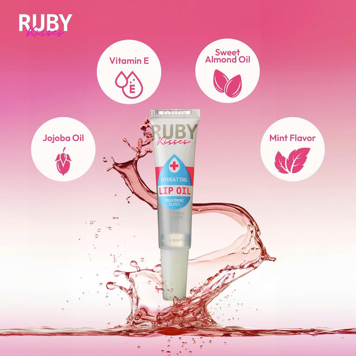 Ruby Kisses Hydrating Clear Lip Oil Treatment Gloss (3 Pack), Hydrates & Heals with Vitamin E & Jojoba, Lightweight Non-Greasy Formula with Almond Oil, Repair & Protect Dry Chapped Lips Halalzen