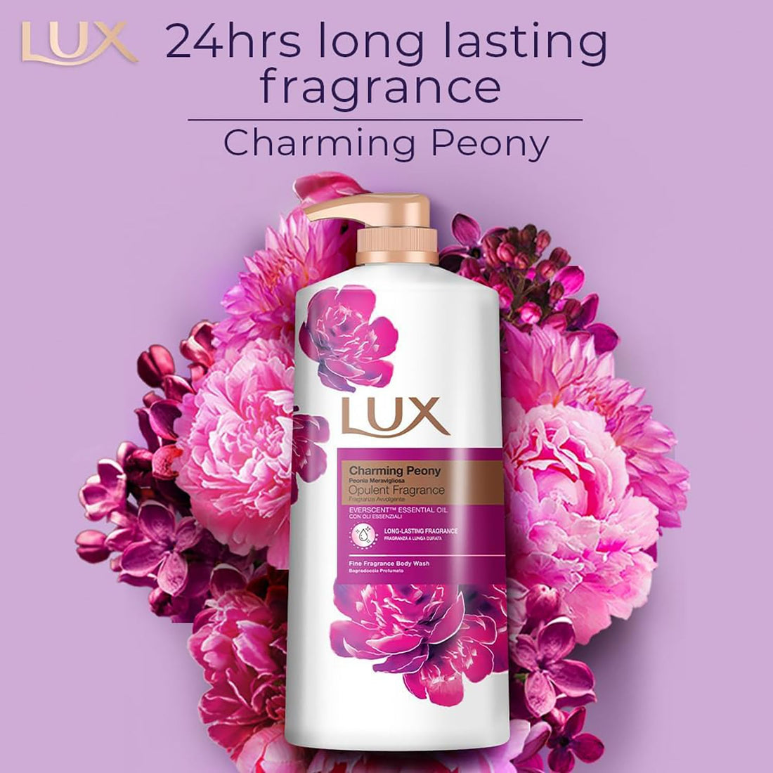 LUX Charming Peony Body Wash with Orange Oil - Men's & Women's Aromatic, Long-Lasting Fine Fragrance Shower Gel, Nourishing Body Cleanser, Aromatic Fragrance Bath Soap - Pack of 1, 1L