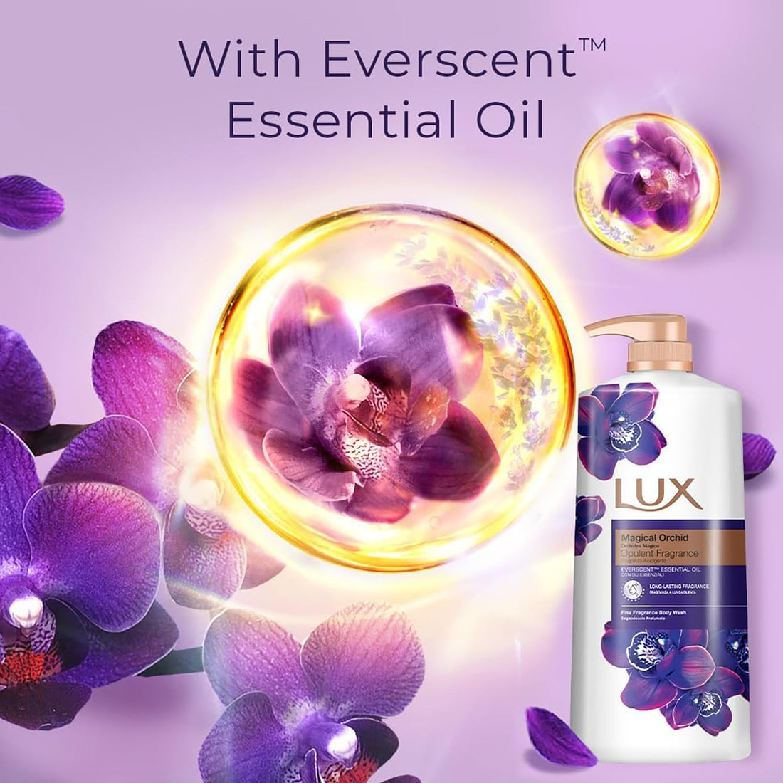 LUX Charming Peony Body Wash with Orange Oil - Men's & Women's Aromatic, Long-Lasting Fine Fragrance Shower Gel, Nourishing Body Cleanser, Aromatic Fragrance Bath Soap - Pack of 1, 1L