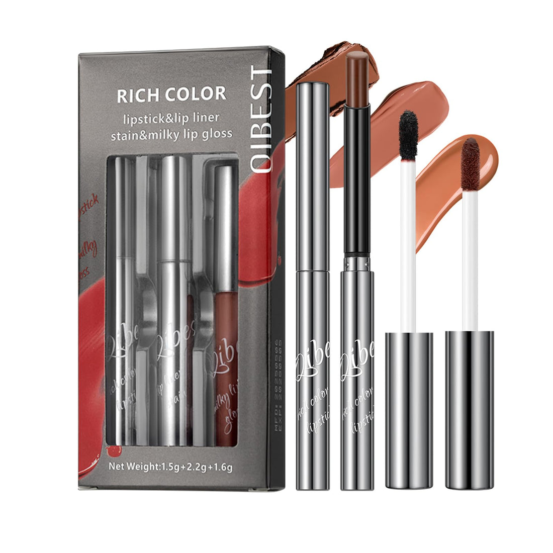 3PCS Matte Liquid Lipstick Lip Gloss & Liner Set - All-IN-One Lip Kit, Velvety Nude Color, Waterproof Make Up Set (# 03) Halalzen