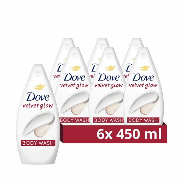 Dove Velvet Glow Body Wash Body Cleanser shower gel with plant-based moisturisers for softer, smoother skin after one shower 6x 450 ml Halalzen