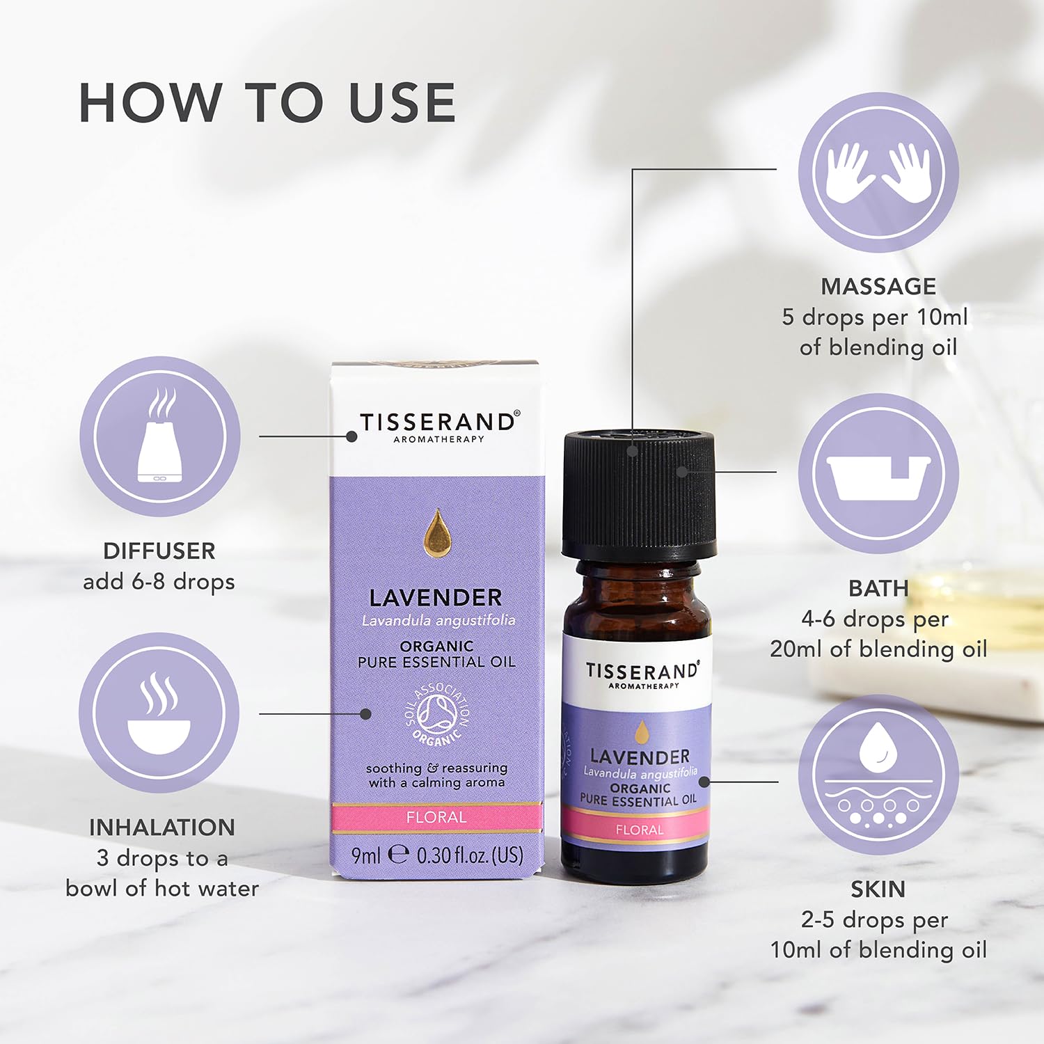 Tisserand Aromatherapy,Lavender - Organic Essential Oil,Massage Oil, Aromatherapy Oil, Skin Oil, Oil for Diffuser,100% Pure Essential Oil - 9ml