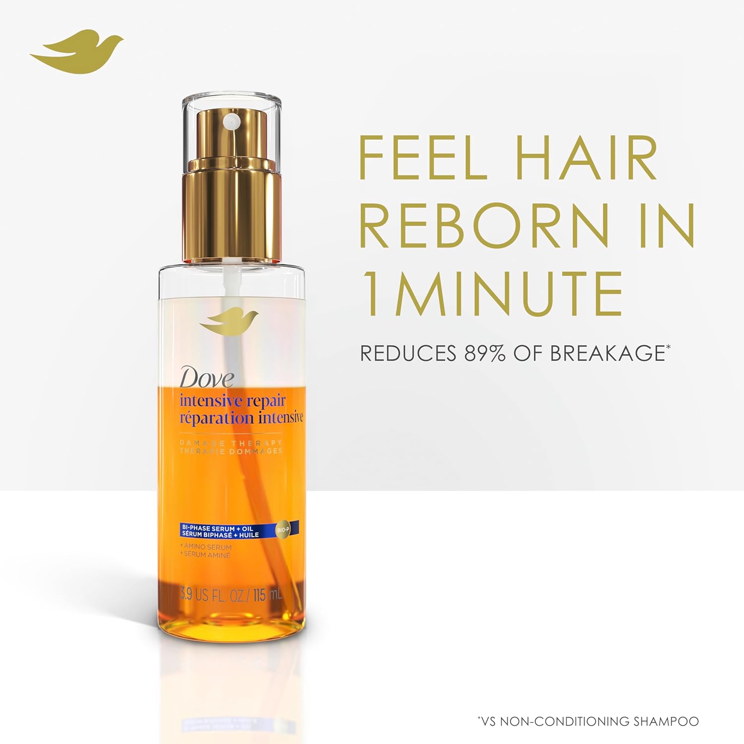 Dove Damage Therapy Intensive Repair with Amino Serum Bi-Phase Serum + Oil Hair Spray for Shine, Frizz Control, and Split Ends 3.9 oz Halalzen