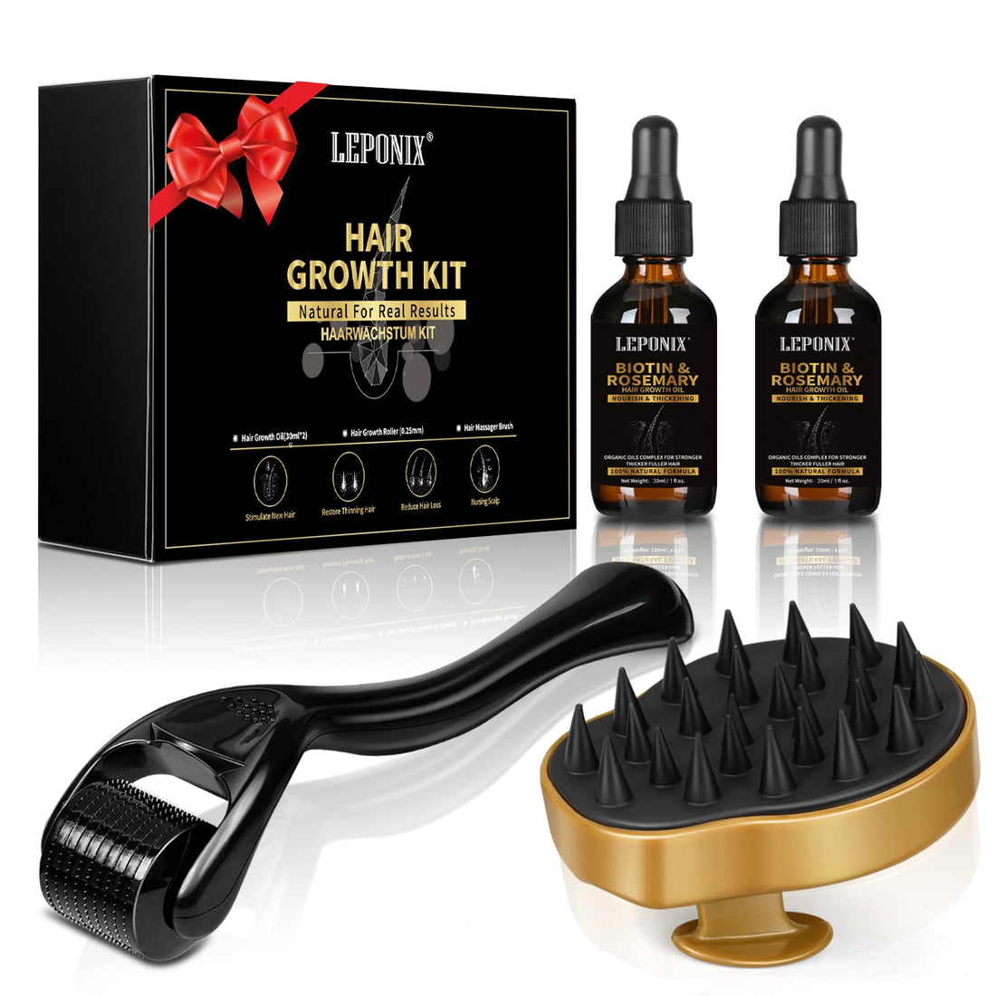 Rosemary Oil for Hair Growth, Diluted Rosemary Oil Hair Growth Serum with Derma Roller & Scalp Massager Hair Thickening Products Hair Loss Treatment for Men Women, Mens Gift Set