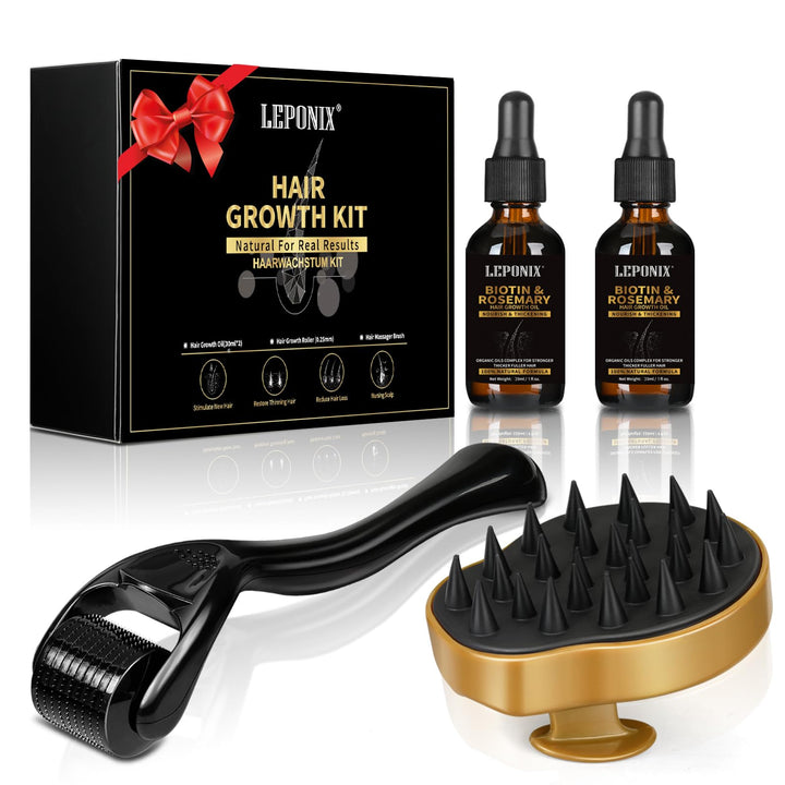 Rosemary Oil for Hair Growth, Diluted Rosemary Oil Hair Growth Serum with Derma Roller & Scalp Massager Hair Thickening Products Hair Loss Treatment for Men Women, Mens Gift Set Halalzen