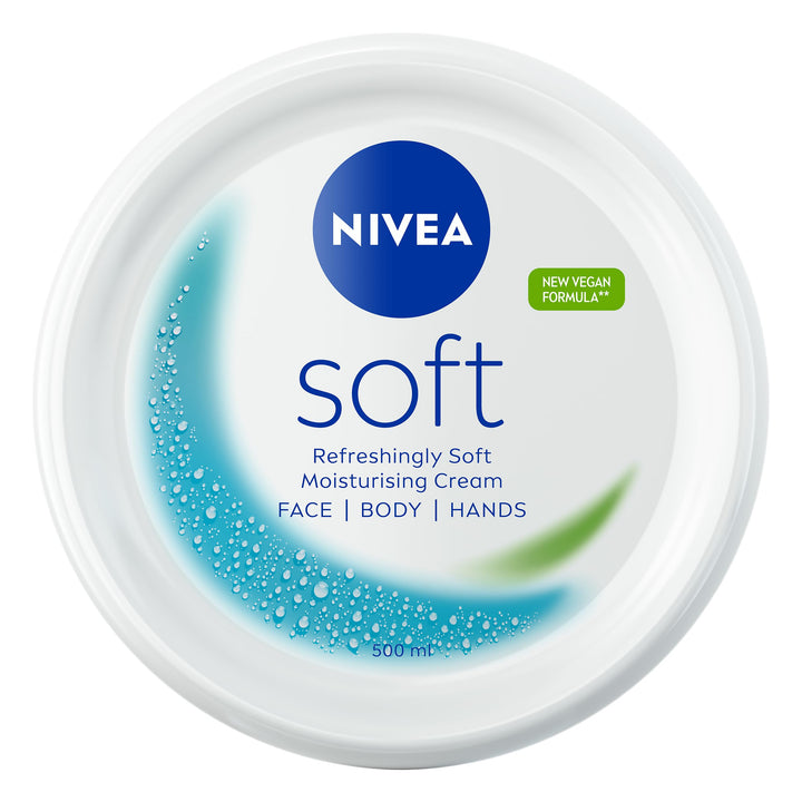 NIVEA Soft Moisturising Cream (500ml), 48H Face Moisturiser for Face, Body and Hands with Vitamin E and Jojoba Oil, Hand Lotion Moisturises Deeply, Vegan Formula Day Cream Halalzen