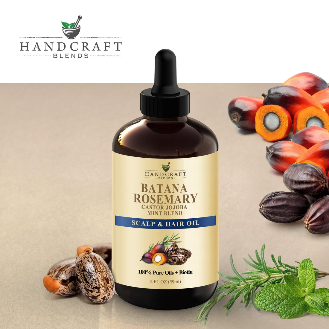 Handcraft Blends Castor Oil with Rosemary and Peppermint Oil 118 ml | 100% Pure and Natural | Premium Grade Carrier Oil | Hair, Eyelashes and Eyebrows | Hair and Body