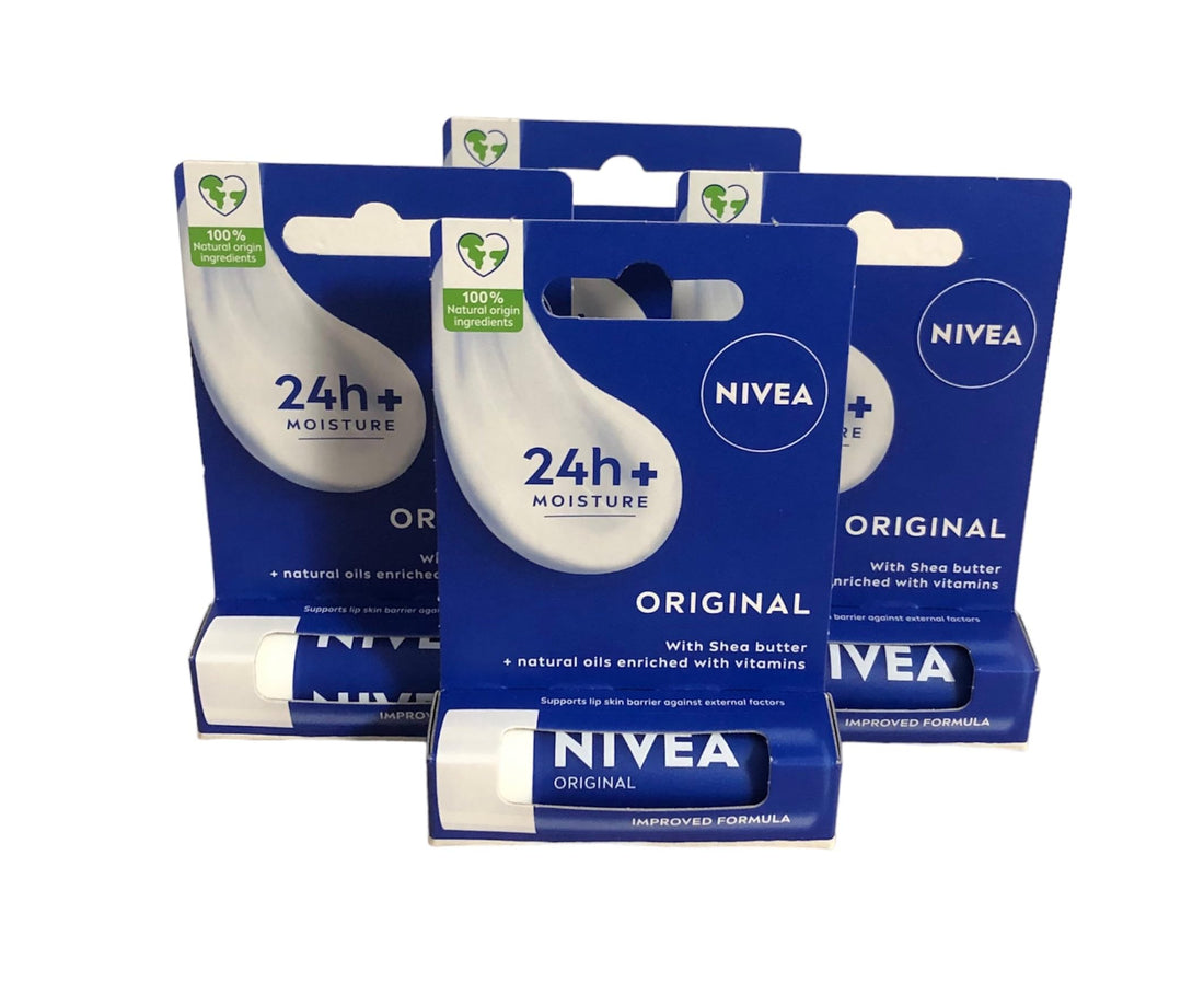 NIVEA Lip Balm Original Care Pack of 6 (6 x 4.8g) Protective Lip Moisturiser with Shea Butter and Natural Oils, Caring Lip Balm for 24h Moisture Care, Lip Care with Melt-In Formula