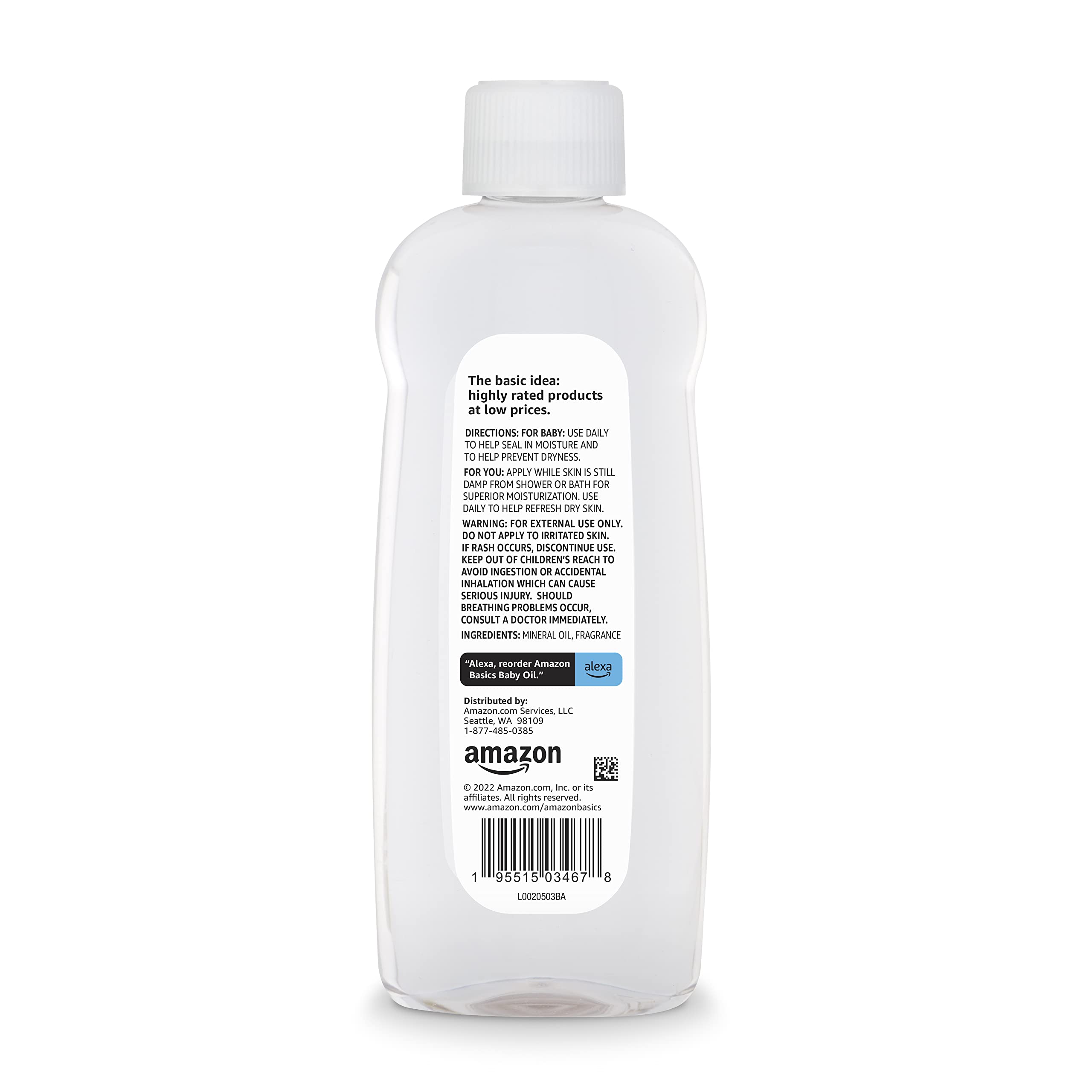 Amazon Basics Baby Oil, Mild & Gentle, Dermatologist Tested, Prevents Moisture Loss, Dry Skin Relief, 14 fl oz, 4-Pack (Previously Solimo) Halalzen