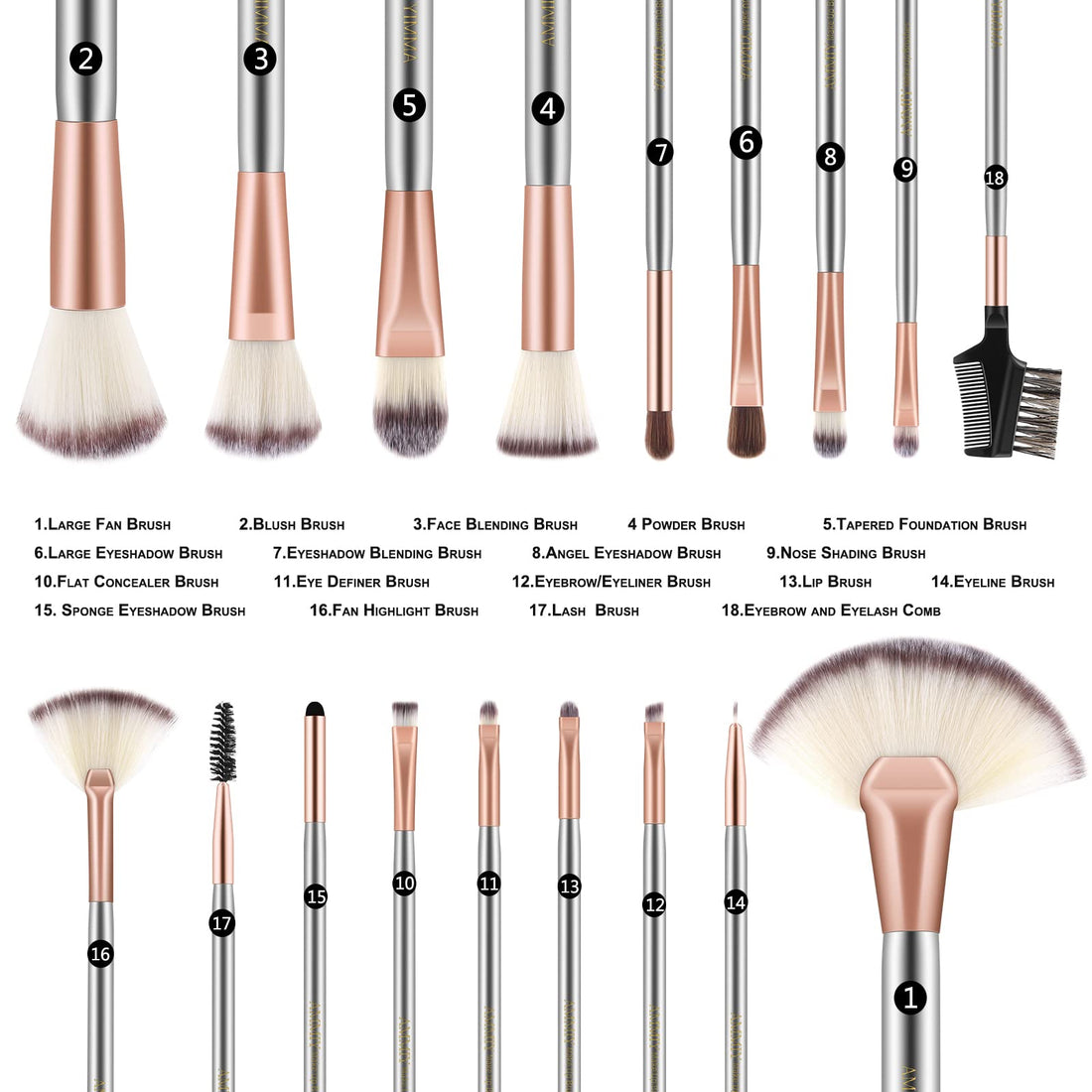 Makeup Brushes AMMIY Makeup Brushes Sets 18-Piece Rose Golden Make-up Brush Sets Premium Synthetic Wood Handle Face and Eye Brushes for Foundation, Powder, Concealers, Blush, and Eyeshadow Halalzen