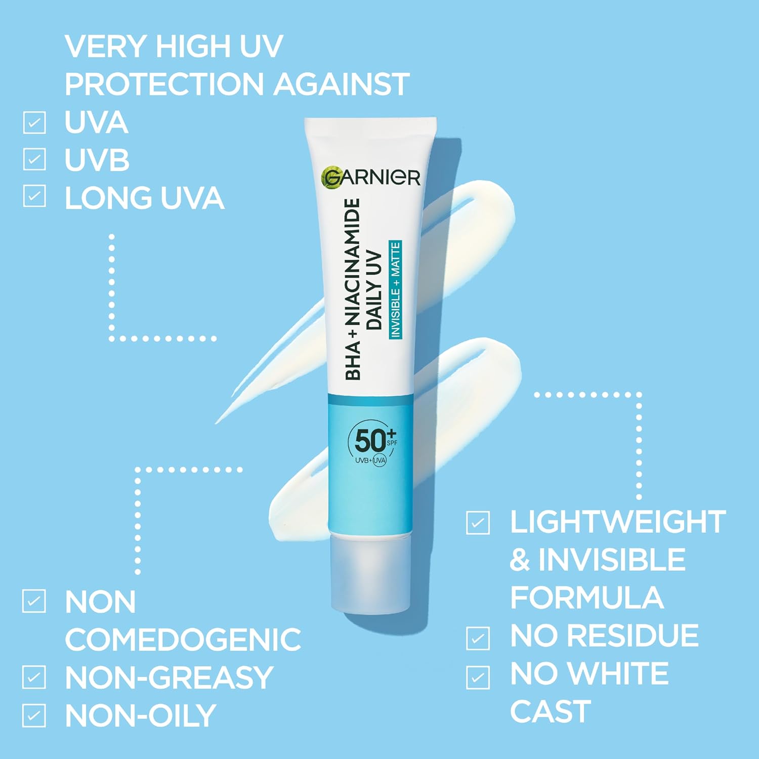 Garnier Sunscreen, With SPF50, Anti Imperfection Fluid, Prevents & Corrects Sun Damage, Invisible and Matte Finsih, Pure Active BHA + Niacinamide Daily UV, 40ml,packaging may vary