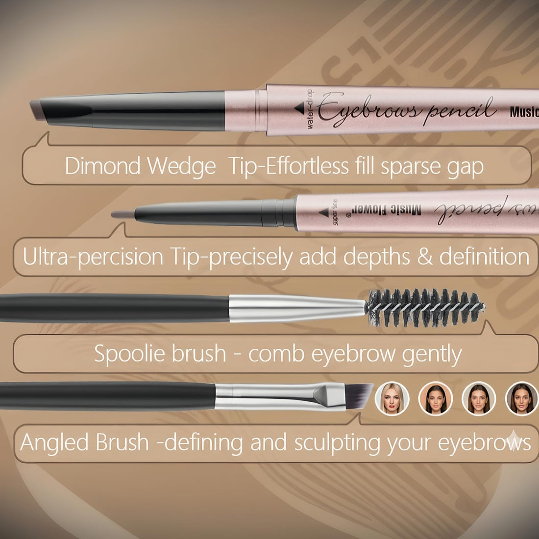 HeyBeauty Eyebrow Pencil with Brow Brush, Double Ended Eyebrow Pen, Automatic Makeup Cosmetic Tool Dark Brown 2 PCS