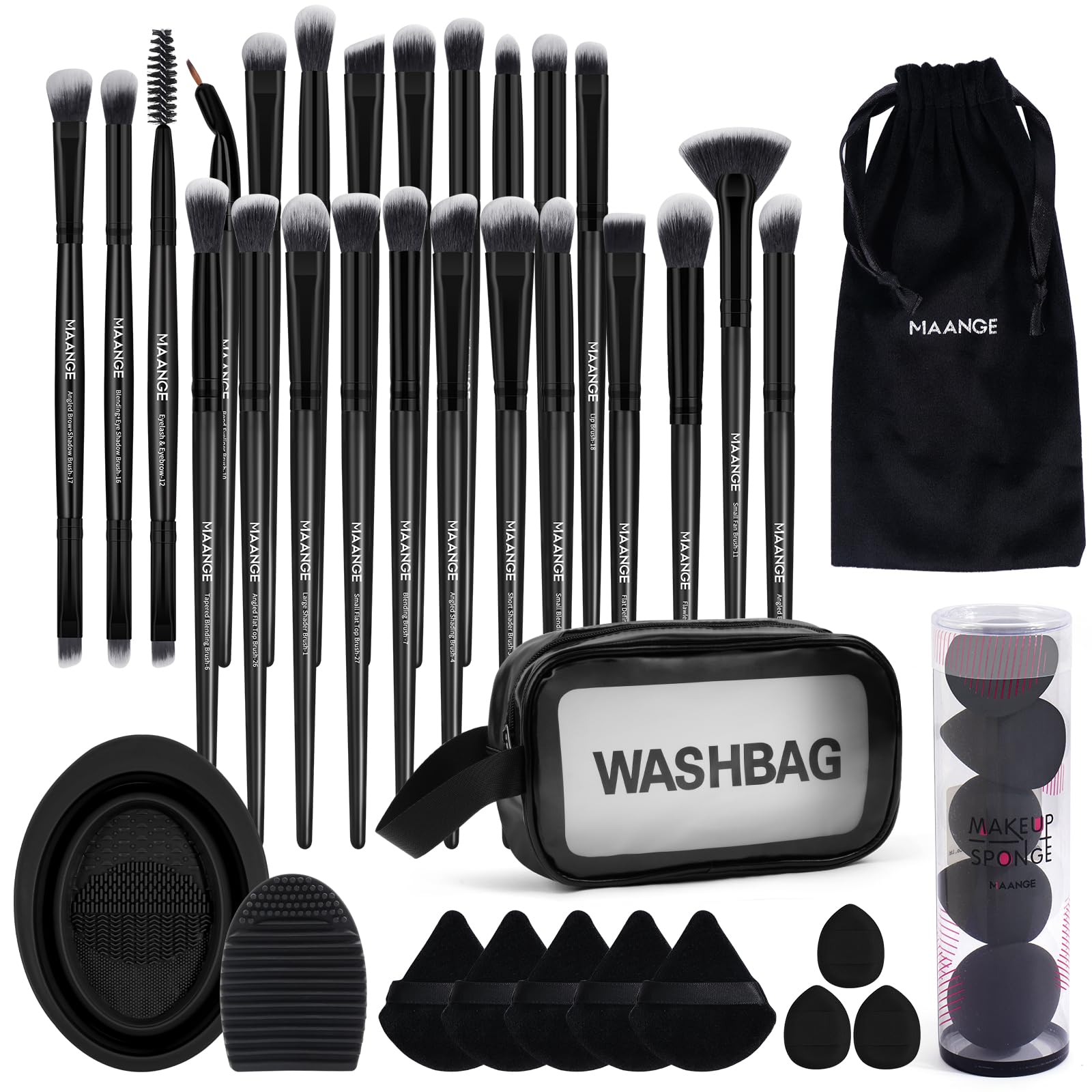 MAANGE Makeup Brush Set 49 Pcs Makeup Tool Set Premium Synthetic Foundation Powder Concealers Eye shadows Blush Makeup Brushes (Black, 49 Piece Set) Halalzen