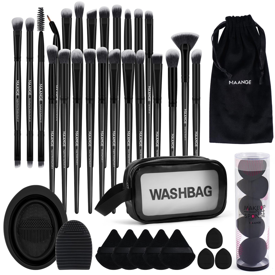MAANGE Makeup Brush Set 49 Pcs Makeup Tool Set Premium Synthetic Foundation Powder Concealers Eye shadows Blush Makeup Brushes (Black, 49 Piece Set) Halalzen