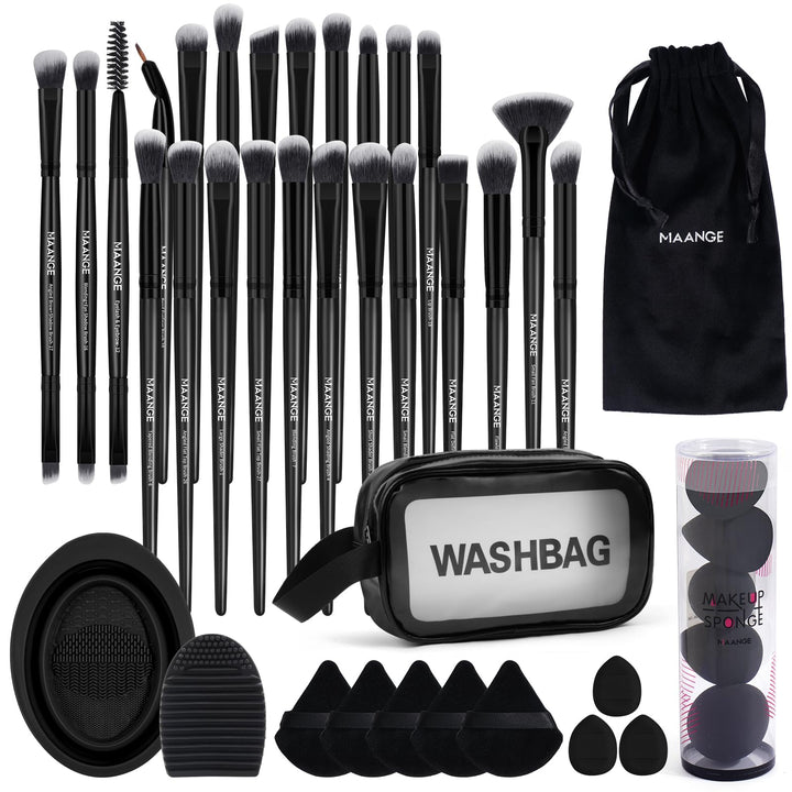 MAANGE Makeup Brush Set 49 Pcs Makeup Tool Set Premium Synthetic Foundation Powder Concealers Eye shadows Blush Makeup Brushes (Black, 49 Piece Set) Halalzen
