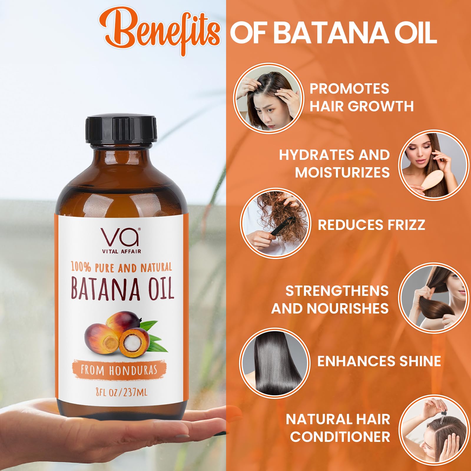 VITAL AFFAIR Blend Of Pure Rosemary Oil For Hair Growth With Castor, Batana, Jojoba Oil-Infused With Biotin & Vitamin E-Blend of Effective Hair Oils for Hair Growth-Strengthening Treatment 6 Fl Oz Halalzen