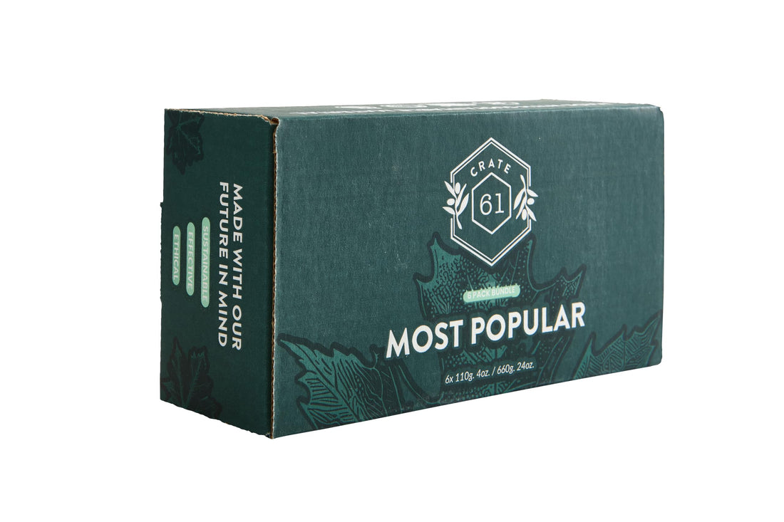 Crate 61 Organics, Handmade in Canada, Plant Based Cold Process Natural Bar Soap, With Premium Essential Oils, Dry Skin, Pack of 6 (For Him)