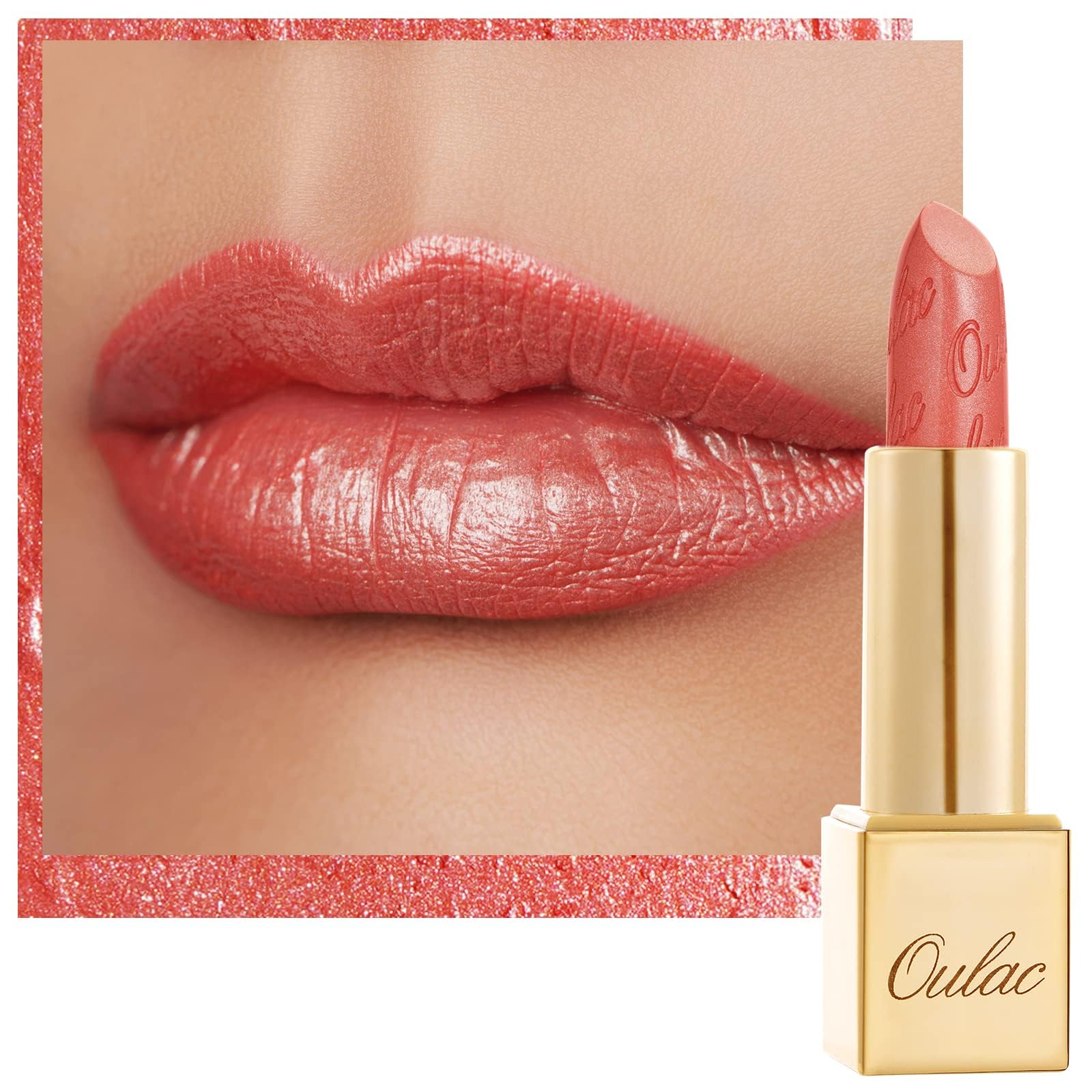 OULAC Metallic Shine Glitter Lipstick, Pink High Impact Lipcolor, Lightweight Soft and Ultra Hydrating, Long Lasting, Vegan & Cruelty-Free, Full-Coverage Lip Color 4.3 g/0.15 HIP & HIPPIE(11) Halalzen