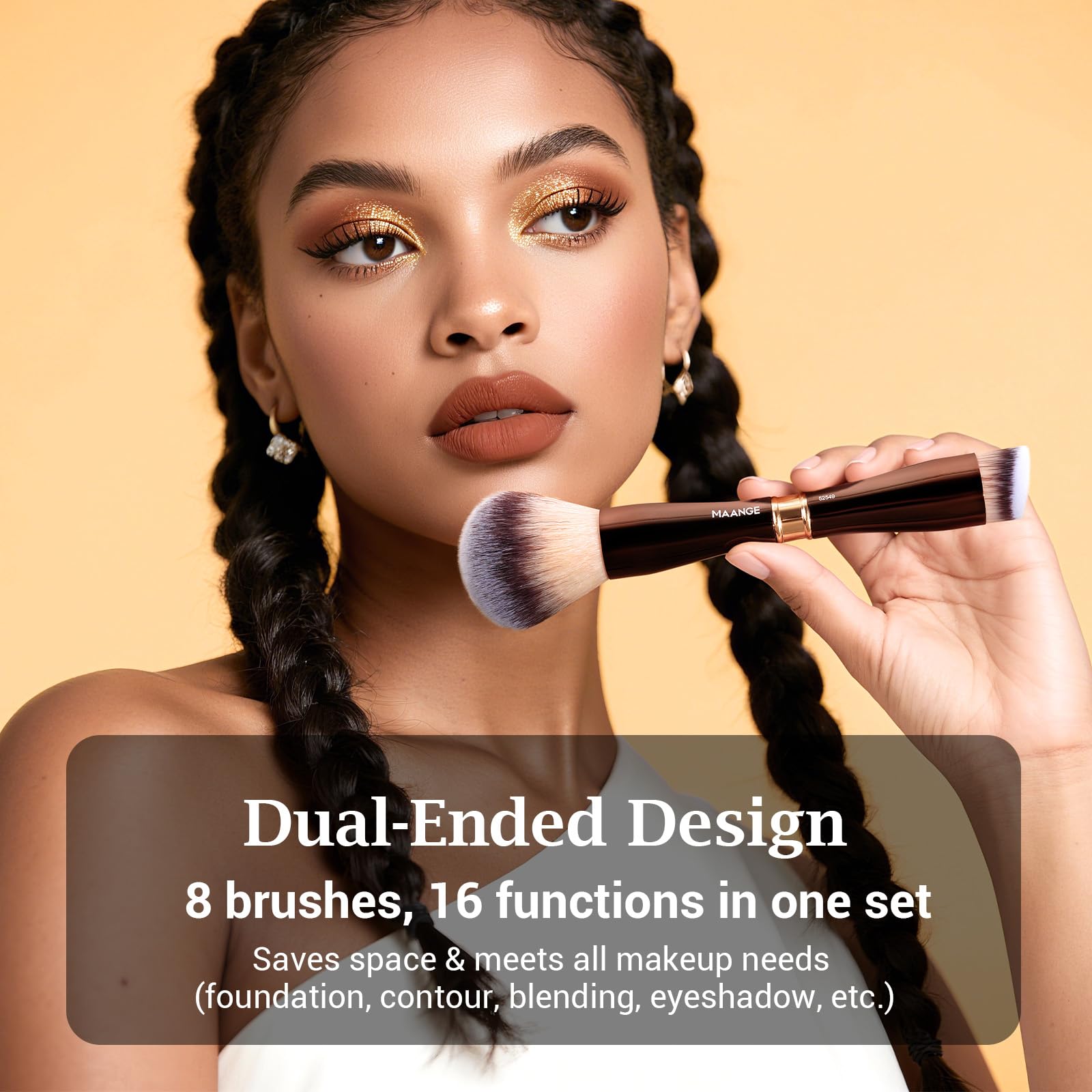 MAANGE Luxury 8-Piece Makeup Brush Set - Dual-Ended Makeup Brushes with 16-in-1 Functions & Mirror Case Professional Foundation, Eyeshadow, and Blush Brushes for Full Face Makeup Halalzen