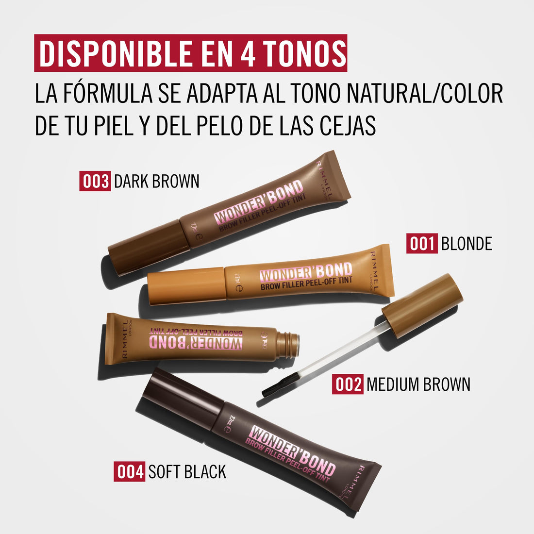 Rimmel Wonder’Bond Brow Filler Peel‑Off Tint, Medium Brown, Semi‑Permanent Brow Tint with Biotin for Fuller, Thicker Brows, Waterproof & Transfer‑Proof, 2‑in‑1 Tint & Brow Mask, Vegan, 7.7ml