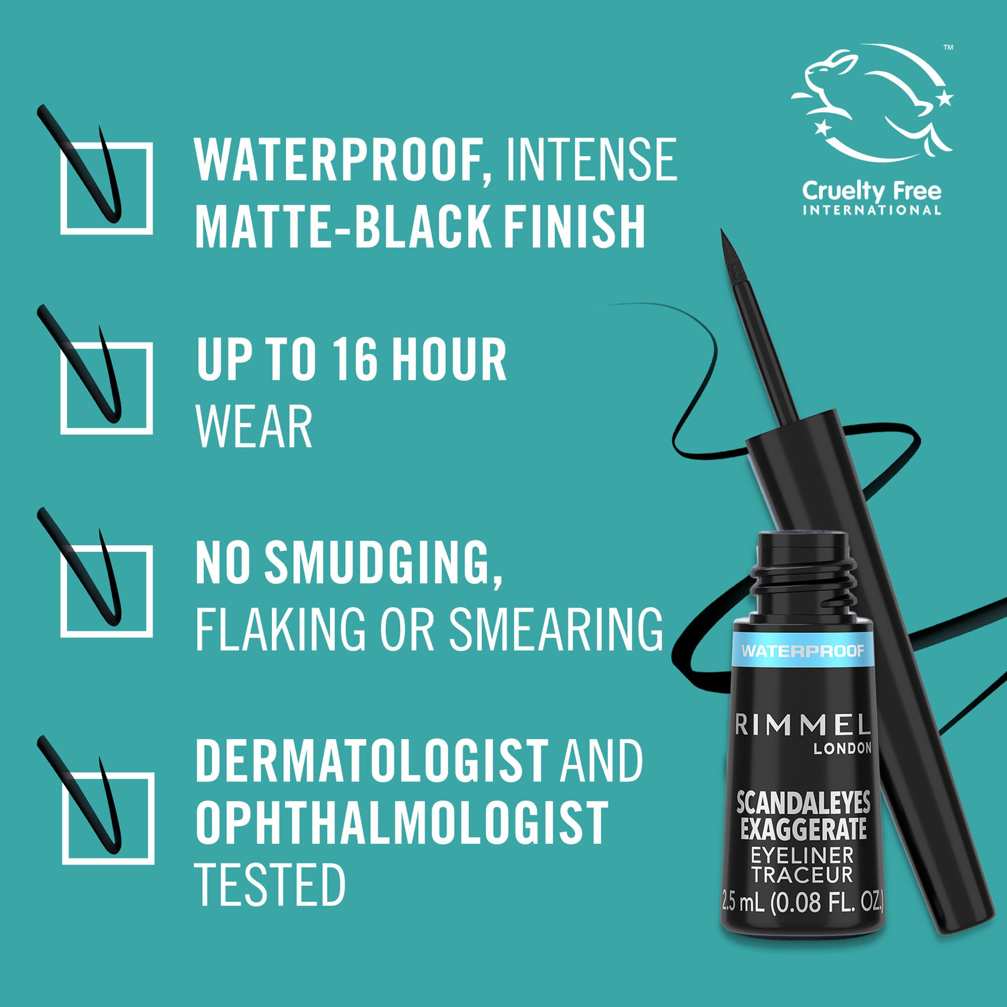 Rimmel London Exaggerate Waterproof Liquid Eyeliner, 2.5 ml, Black Halalzen