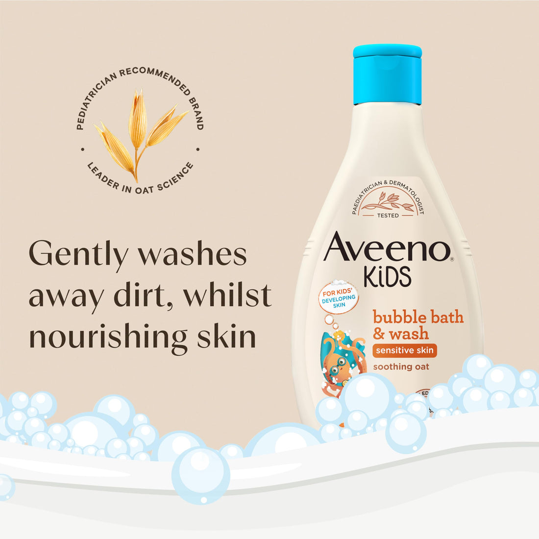 Aveeno Baby KIDS Bubble Bath & Wash 250ml | Enriched with Soothing Oat Extract | Foam Body Wash Developed for Your Little Superhero | Childrens Toiletries Sets