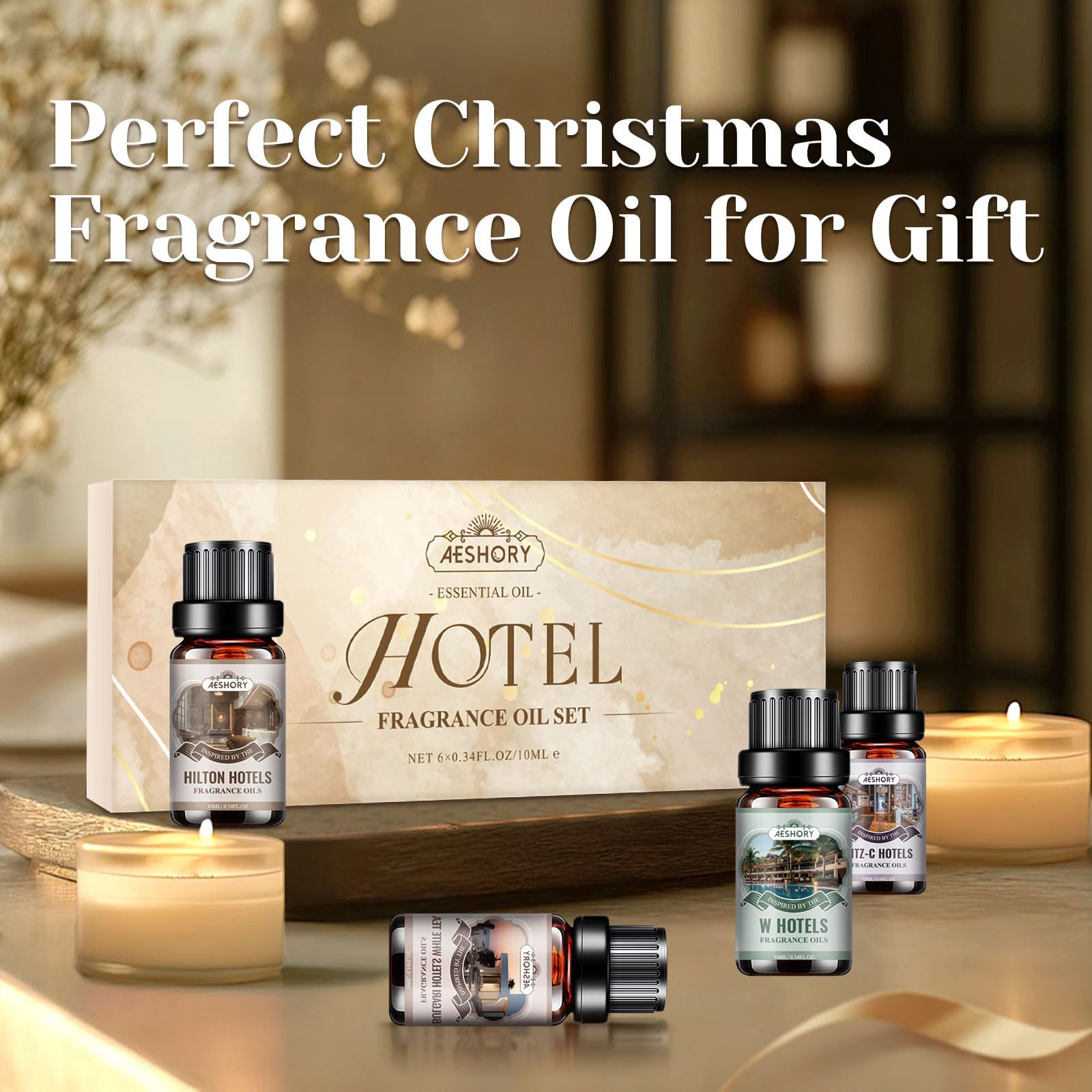 AESHORY 6 x 10ml Hotel Essential Oils Set, Premium Luxury Aroma Oil Scented Oil for Diffuser for Home, Humidifier, Candle Making, Air Freshening