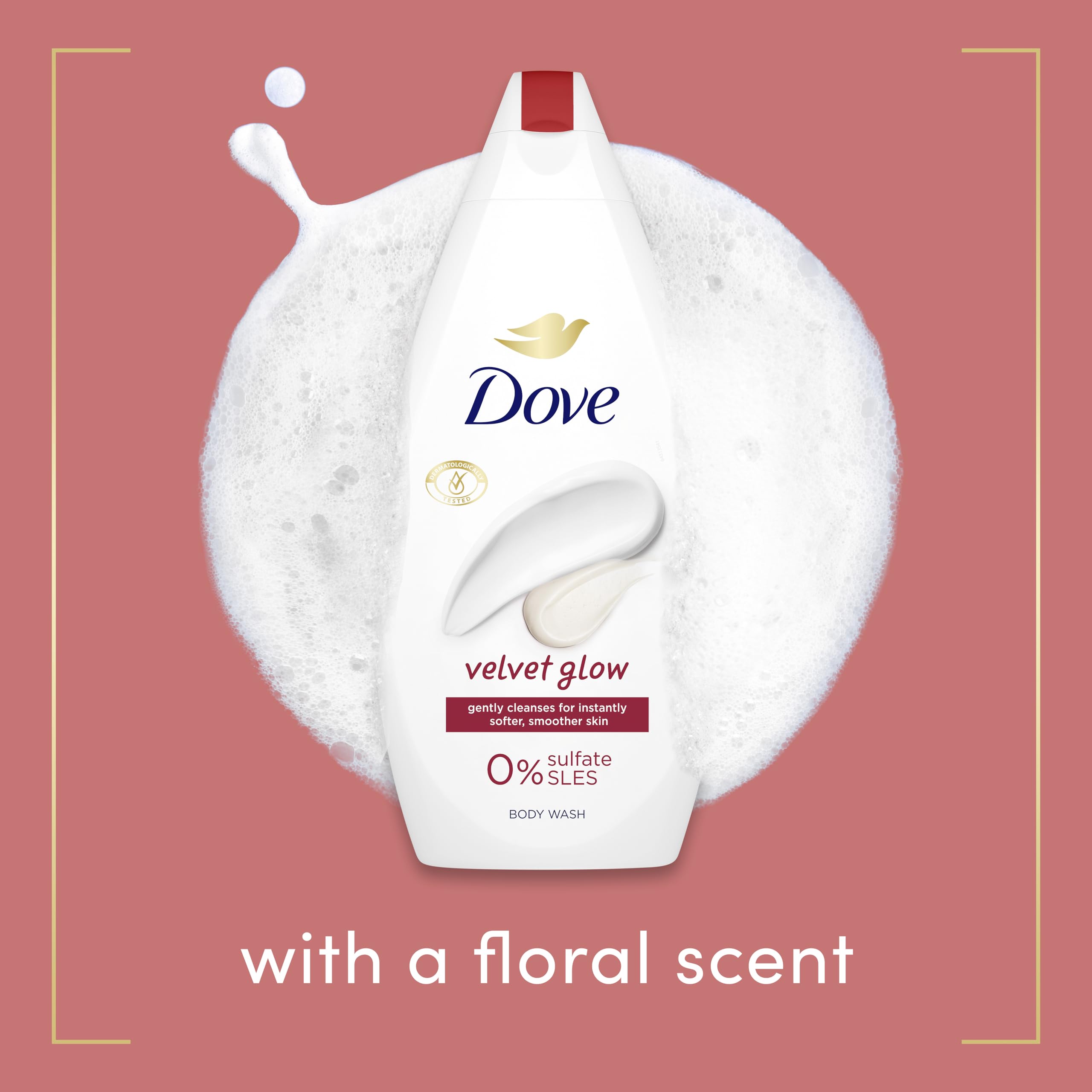 Dove Velvet Glow Body Wash Body Cleanser shower gel with plant-based moisturisers for softer, smoother skin after one shower 6x 450 ml