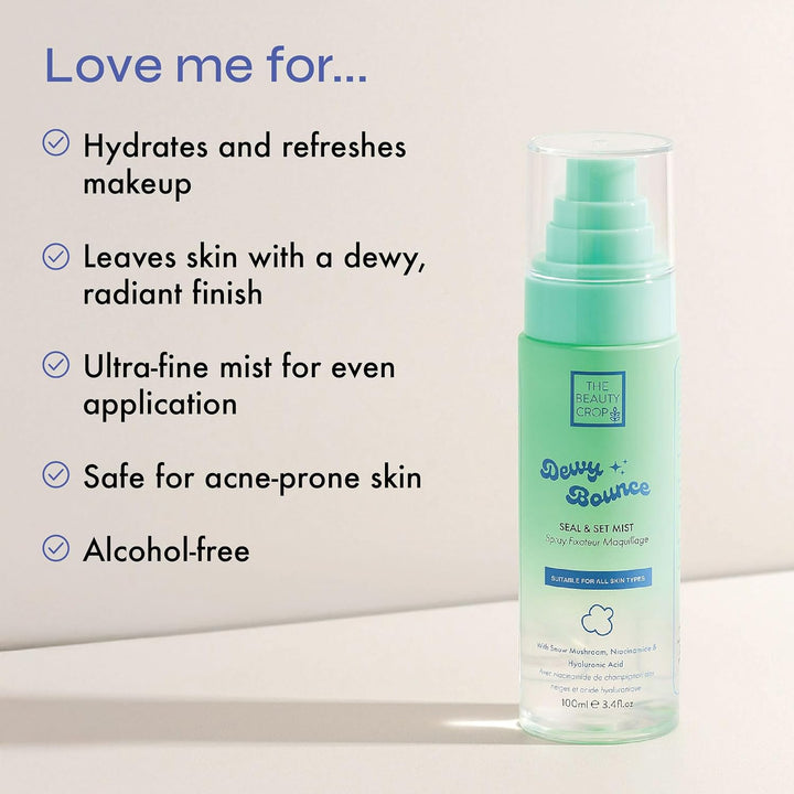 The Beauty Crop Dewy Bounce Seal & Set Mist - Hydrating Setting Spray for Radiant Glow, Smudge Proof, Transfer Resistant, Vegan Friendly - 100 ml Halalzen